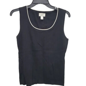 Ann Taylor LOFT Women's Black Preppy Rayon Blend Ribbed Knit Sleeveless Shell S‎